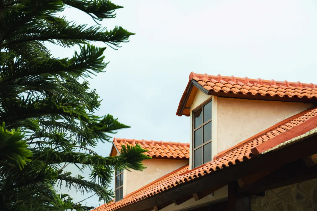 Terracotta clay tile roof with dormer windows
